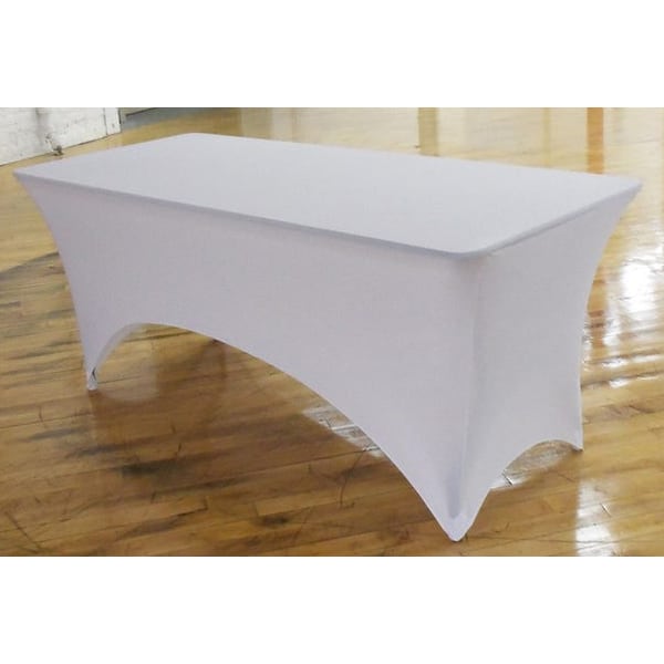 Atlas Commercial Products Spandex Fitted Stretch Table Cover for 6 Ft. x 30" Banquet, White SP-6X30-01 - main